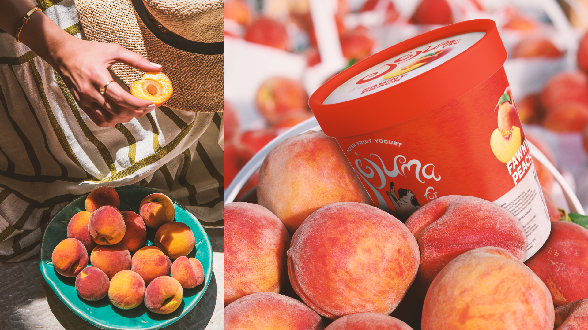 peach flavoured yogurt container on top of peach basket