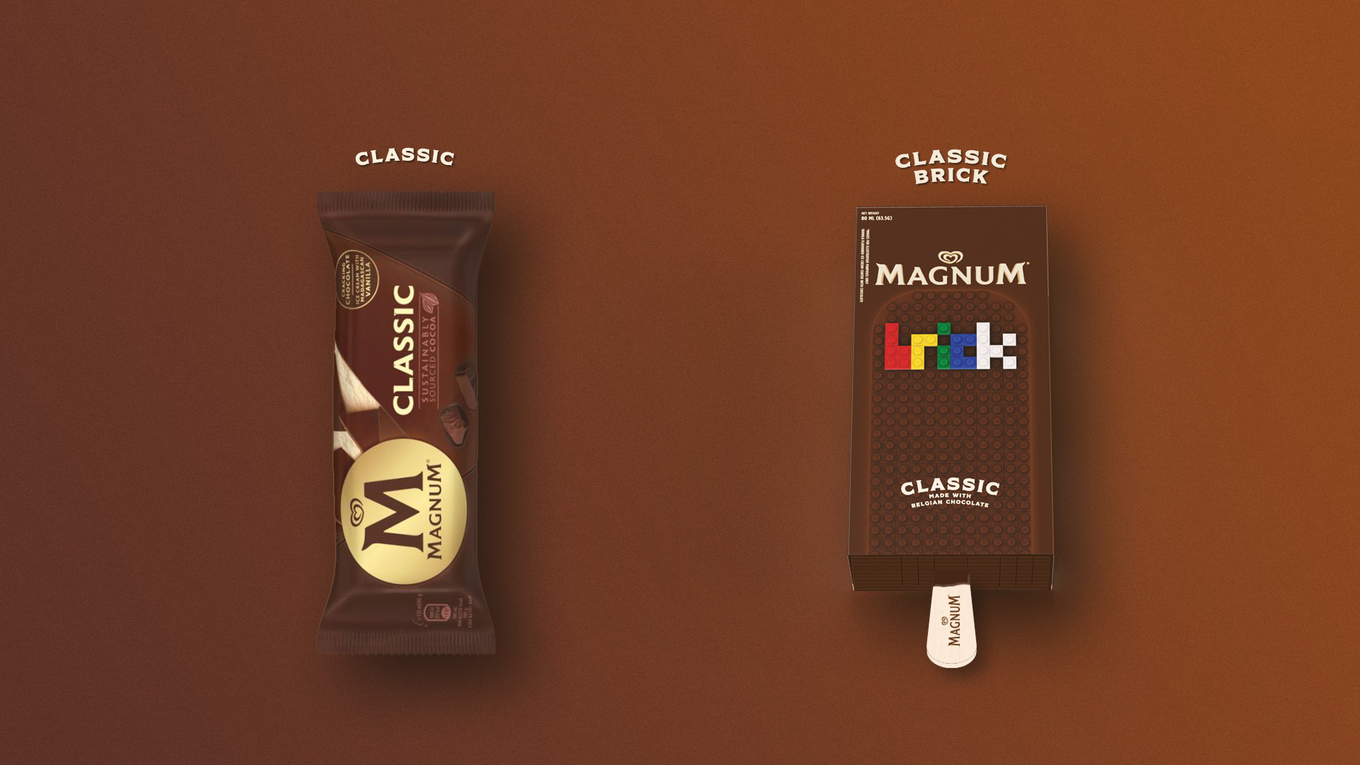 classic flavour comparison of magnum ice cream bar with magnum ice cream brick